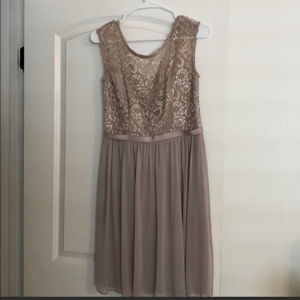 Short cap sleeve lace mesh champagne dress
